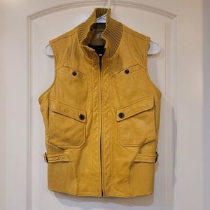 June Women's Yellow Leather Lined with Pockets and Zip Closure Vest